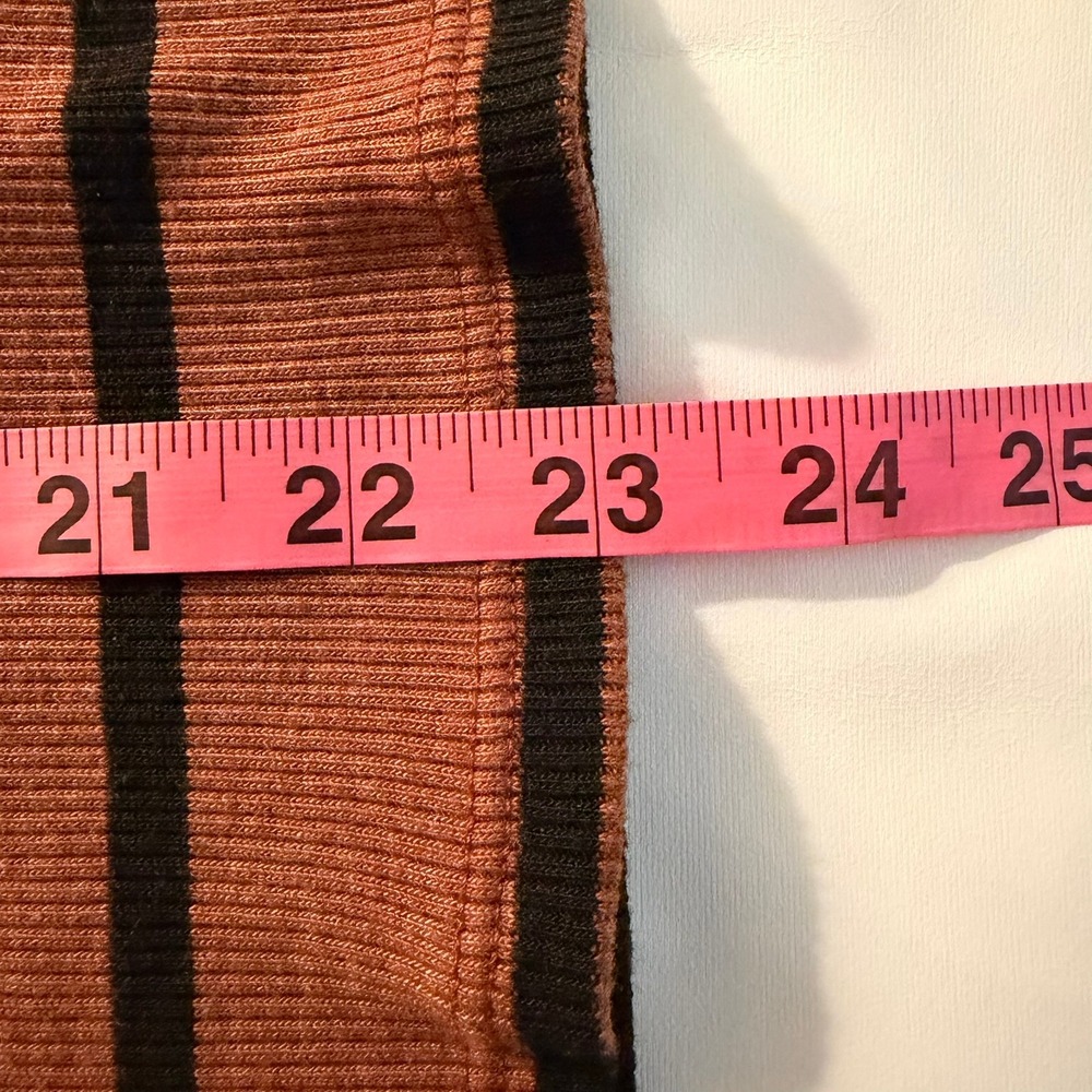 Anthropologie t.la Ruffled Turtleneck Top Brown Black Stripped Size Medium - Picture 7 of 7